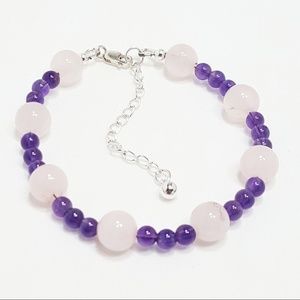 Rose Quartz & Amethyst Gemstone Beaded Bracelet